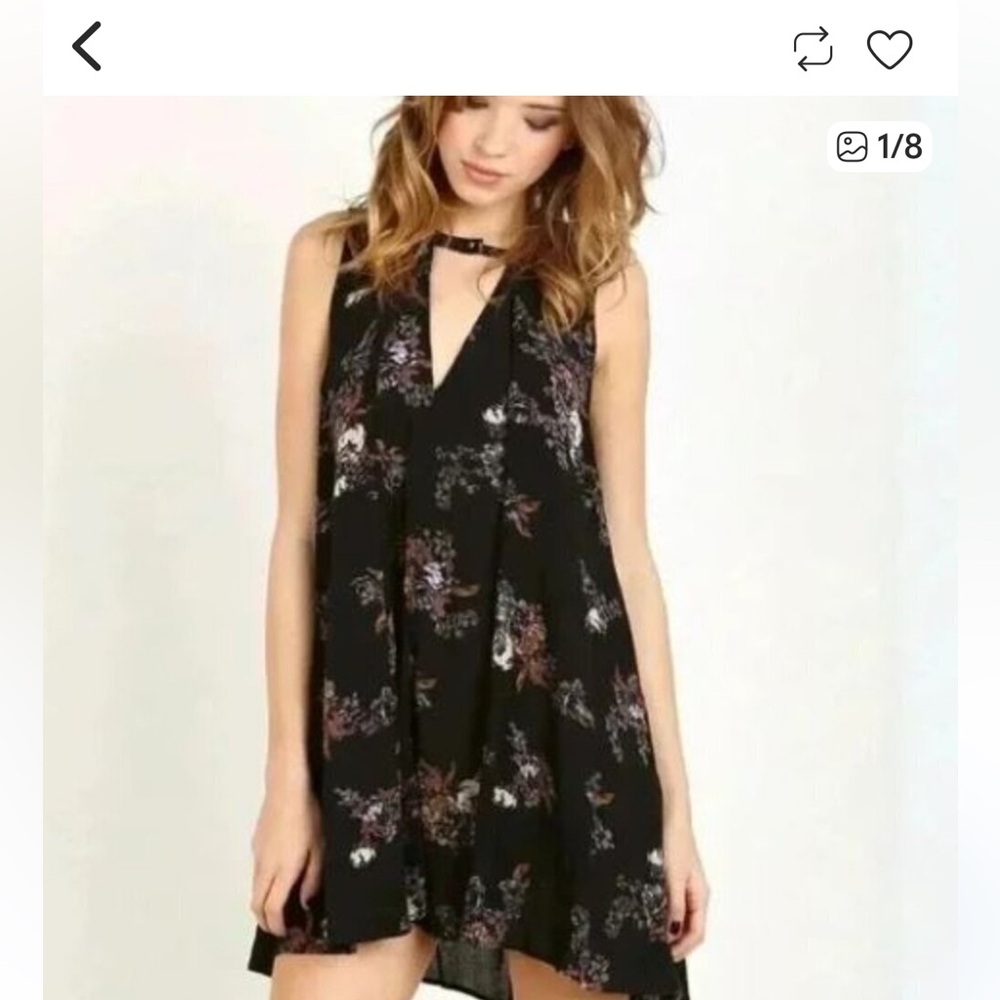 Free People Floral Sleeveless Black Dress